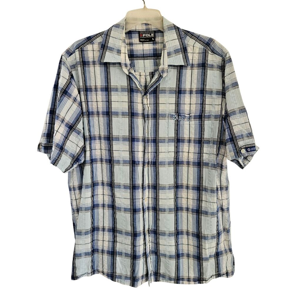 Southpole Button Up Shirt Mens Large Blue Plaid Short Sleeve Vtg Y2K